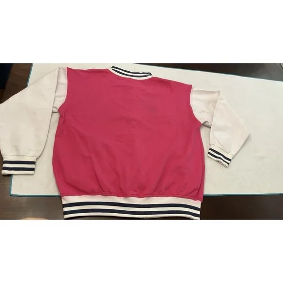 Women Girls Maine Spell Out Varsity Bomber Jacket Barbiecore Full Zip M 44”Chest - Picture 11 of 16